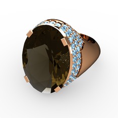 Melissa Yüzük - Dumanlı kuvars ve akuamarin 14 ayar rose altın yüzük #jyj42n