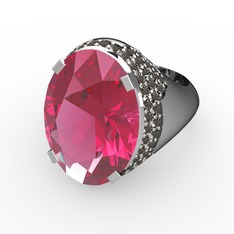 Melissa Yüzük - Pembe kuvars ve dumanlı kuvars 18 ayar beyaz altın yüzük #k8honw