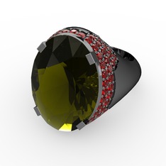 Melissa Yüzük - Peridot ve garnet 925 ayar siyah rodyum kaplama gümüş yüzük #kkqbc4