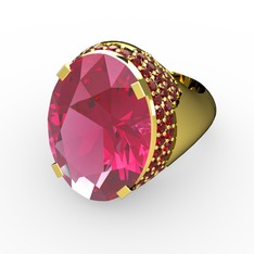 Pembe kuvars ve garnet 14 ayar altın yüzük