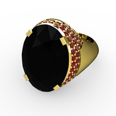 Siyah zirkon ve garnet 14 ayar altın yüzük