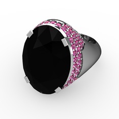 Siyah zirkon ve rodolit garnet 14 ayar beyaz altın yüzük