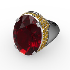 Garnet ve sitrin 14 ayar beyaz altın yüzük