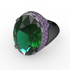 Yeşil kuvars ve ametist 925 ayar siyah rodyum kaplama gümüş yüzük