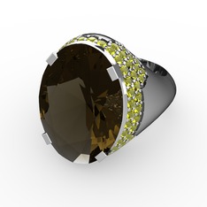 Dumanlı kuvars ve peridot 14 ayar beyaz altın yüzük