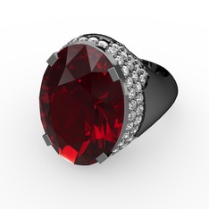 Melissa Yüzük - Garnet ve beyaz zirkon 925 ayar siyah rodyum kaplama gümüş yüzük #p09oqs