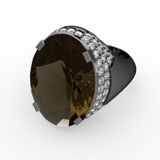 Melissa Yüzük - Dumanlı kuvars ve beyaz zirkon 925 ayar siyah rodyum kaplama gümüş yüzük #pesgih