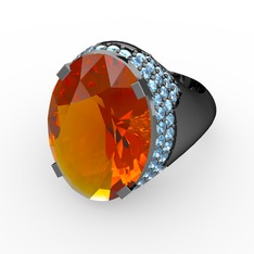 Melissa Yüzük - Sitrin ve akuamarin 925 ayar siyah rodyum kaplama gümüş yüzük #qugddc