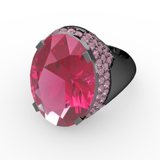 Pembe kuvars 925 ayar siyah rodyum kaplama gümüş yüzük
