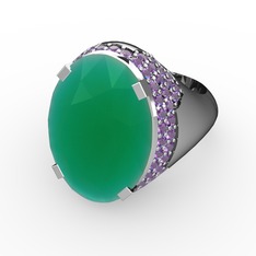 Melissa Yüzük - Kök zümrüt ve ametist 14 ayar beyaz altın yüzük #sh1j47