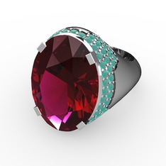 Melissa Yüzük - Rodolit garnet ve kök zümrüt 8 ayar beyaz altın yüzük #sme210