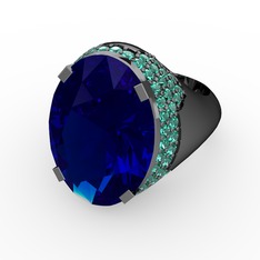 Melissa Yüzük - Lab safir ve yeşil kuvars 925 ayar siyah rodyum kaplama gümüş yüzük #soar80