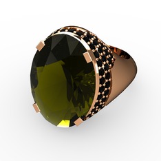 Peridot ve siyah zirkon 14 ayar rose altın yüzük