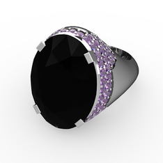 Melissa Yüzük - Siyah zirkon ve ametist 14 ayar beyaz altın yüzük #tqptrj