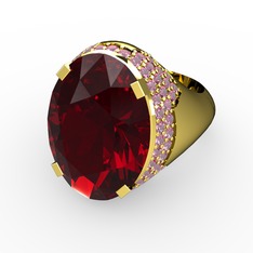 Garnet ve pembe kuvars 18 ayar altın yüzük