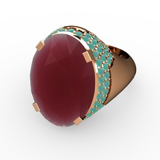 Kök yakut ve kök zümrüt 18 ayar rose altın yüzük