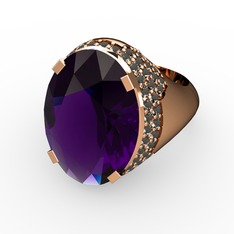 Ametist ve dumanlı kuvars 8 ayar rose altın yüzük