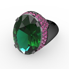 Melissa Yüzük - Yeşil kuvars ve rodolit garnet 925 ayar siyah rodyum kaplama gümüş yüzük #vusz9u