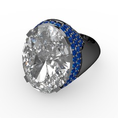 Melissa Yüzük - Swarovski ve lab safir 925 ayar siyah rodyum kaplama gümüş yüzük #w1qdgx