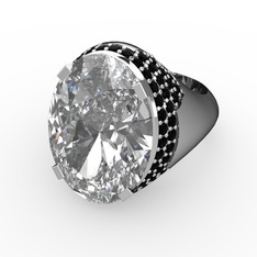 Swarovski ve siyah zirkon 8 ayar beyaz altın yüzük