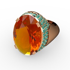 Sitrin ve yeşil kuvars 925 ayar rose altın kaplama gümüş yüzük