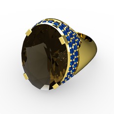 Dumanlı kuvars ve lab safir 18 ayar altın yüzük