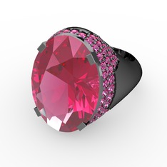 Melissa Yüzük - Pembe kuvars ve rodolit garnet 925 ayar siyah rodyum kaplama gümüş yüzük #xar3tf