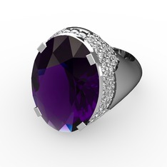 Ametist ve pırlanta 18 ayar beyaz altın yüzük (0.913 karat)