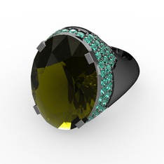 Peridot ve yeşil kuvars 925 ayar siyah rodyum kaplama gümüş yüzük