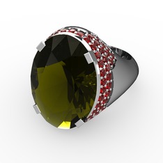 Peridot ve garnet 14 ayar beyaz altın yüzük