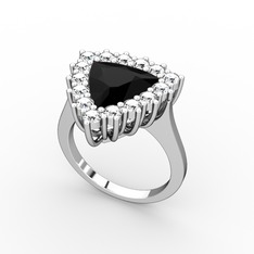 Siyah zirkon ve swarovski 14 ayar beyaz altın yüzük