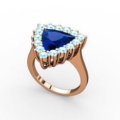 Lab safir ve akuamarin 18 ayar rose altın yüzük