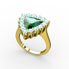 Yeşil kuvars ve akuamarin 925 ayar altın kaplama gümüş yüzük