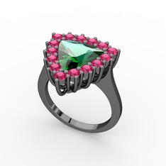 Pralia Yüzük - Yeşil kuvars ve rodolit garnet 925 ayar siyah rodyum kaplama gümüş yüzük #11sjsx1