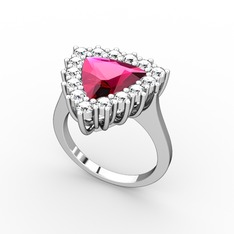 Rodolit garnet ve pırlanta 8 ayar beyaz altın yüzük (0.9 karat)