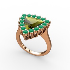 Peridot ve kök zümrüt 8 ayar rose altın yüzük