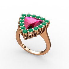 Rodolit garnet ve kök zümrüt 8 ayar rose altın yüzük