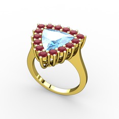 Akuamarin ve kök yakut 14 ayar altın yüzük