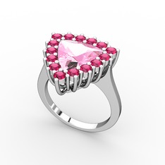 Pembe kuvars ve rodolit garnet 14 ayar beyaz altın yüzük