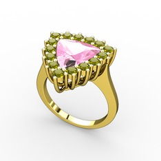 Pralia Yüzük - Pembe kuvars ve peridot 18 ayar altın yüzük #13kdw4
