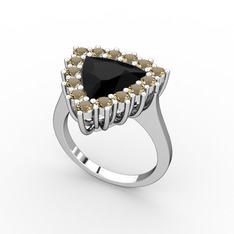 Pralia Yüzük - Siyah zirkon ve dumanlı kuvars 14 ayar beyaz altın yüzük #14jf772