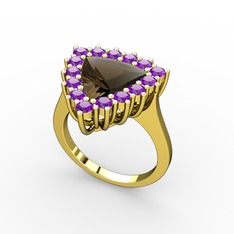 Pralia Yüzük - Dumanlı kuvars ve ametist 14 ayar altın yüzük #14q27o8
