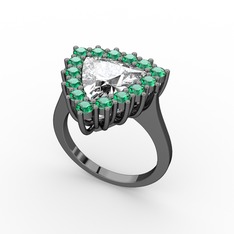Pralia Yüzük - Swarovski ve yeşil kuvars 925 ayar siyah rodyum kaplama gümüş yüzük #14y9emw