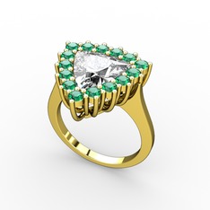 Pralia Yüzük - Swarovski ve yeşil kuvars 14 ayar altın yüzük #15c3osh