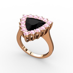 Pralia Yüzük - Siyah zirkon ve pembe kuvars 925 ayar rose altın kaplama gümüş yüzük #16jjgat