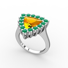 Pralia Yüzük - Sitrin ve kök zümrüt 18 ayar beyaz altın yüzük #1746g05