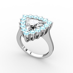 Pralia Yüzük - Beyaz zirkon ve akuamarin 8 ayar beyaz altın yüzük #175dw24