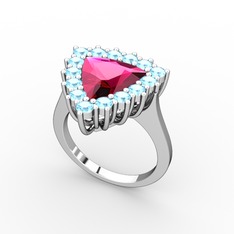 Pralia Yüzük - Rodolit garnet ve akuamarin 14 ayar beyaz altın yüzük #17lnumc