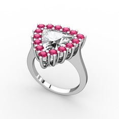 Swarovski ve rodolit garnet 18 ayar beyaz altın yüzük