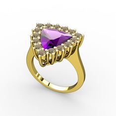 Pralia Yüzük - Ametist ve dumanlı kuvars 925 ayar altın kaplama gümüş yüzük #17wmr07